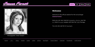 screen shot of Joanna's website 