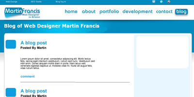 screen shot of martins blog page